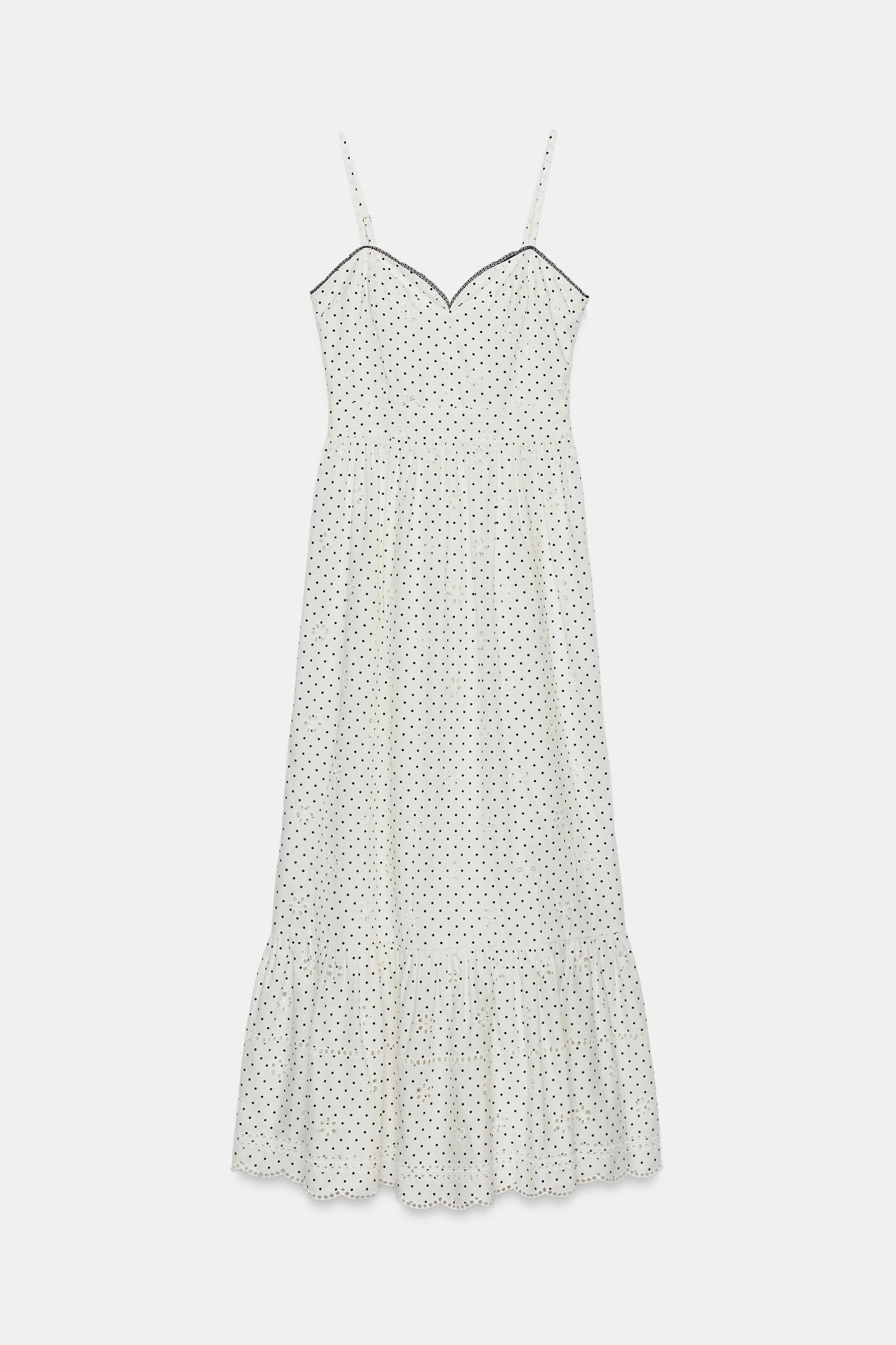 PRINTED EMBROIDERED EYELET MIDI DRESS